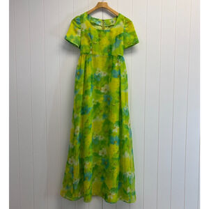 Vintage Women 60s 70s Floral Fairy Chiffon Maxi Dress Size XS Boho Retro Classic